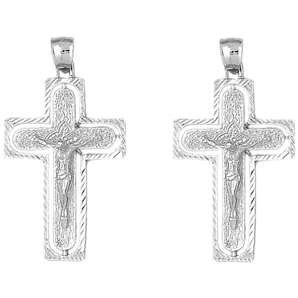 14K or 18K Gold 49mm Routed Crucifix Earrings