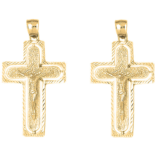 14K or 18K Gold 49mm Routed Crucifix Earrings