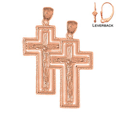 14K or 18K Gold Routed Crucifix Earrings