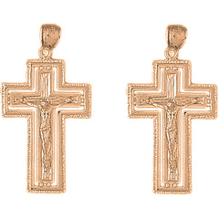 14K or 18K Gold 42mm Routed Crucifix Earrings