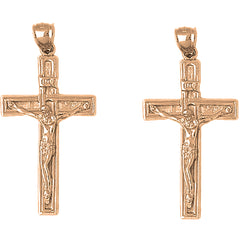 14K or 18K Gold 50mm INRI Crucifix Earrings