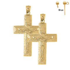 Sterling Silver 53mm INRI Crucifix Earrings (White or Yellow Gold Plated)