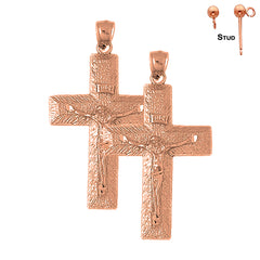 14K or 18K Gold INRI Crucifix Earrings
