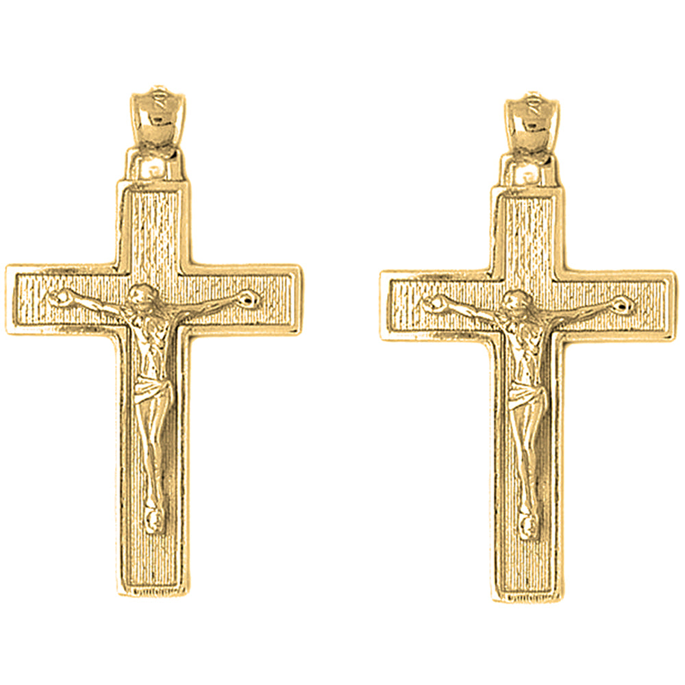 Yellow Gold-plated Silver 43mm Latin Crucifix Earrings