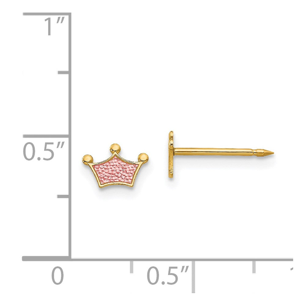 Inverness 14K Yellow Gold Epoxy Fill Pink Crown Earrings