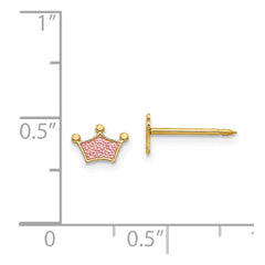 Inverness 14K Yellow Gold Epoxy Fill Pink Crown Earrings