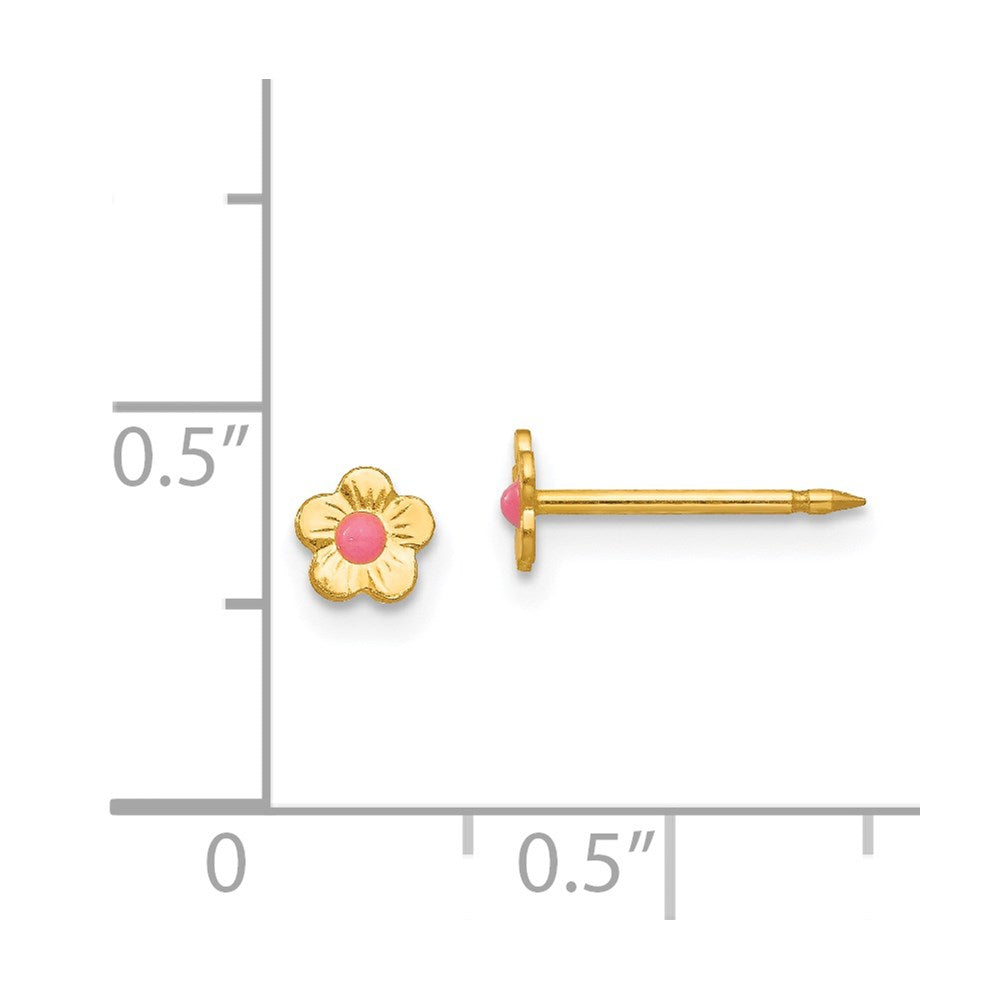 Inverness 14K Yellow Gold Epoxy Fill Pink Mini Flower Earrings