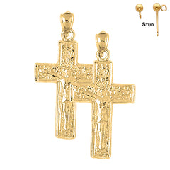 Sterling Silver 34mm Vine Crucifix Earrings (White or Yellow Gold Plated)