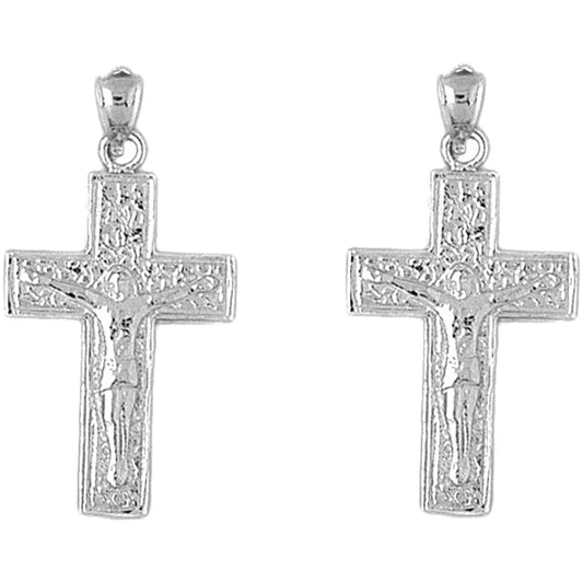 Sterling Silver 34mm Vine Crucifix Earrings