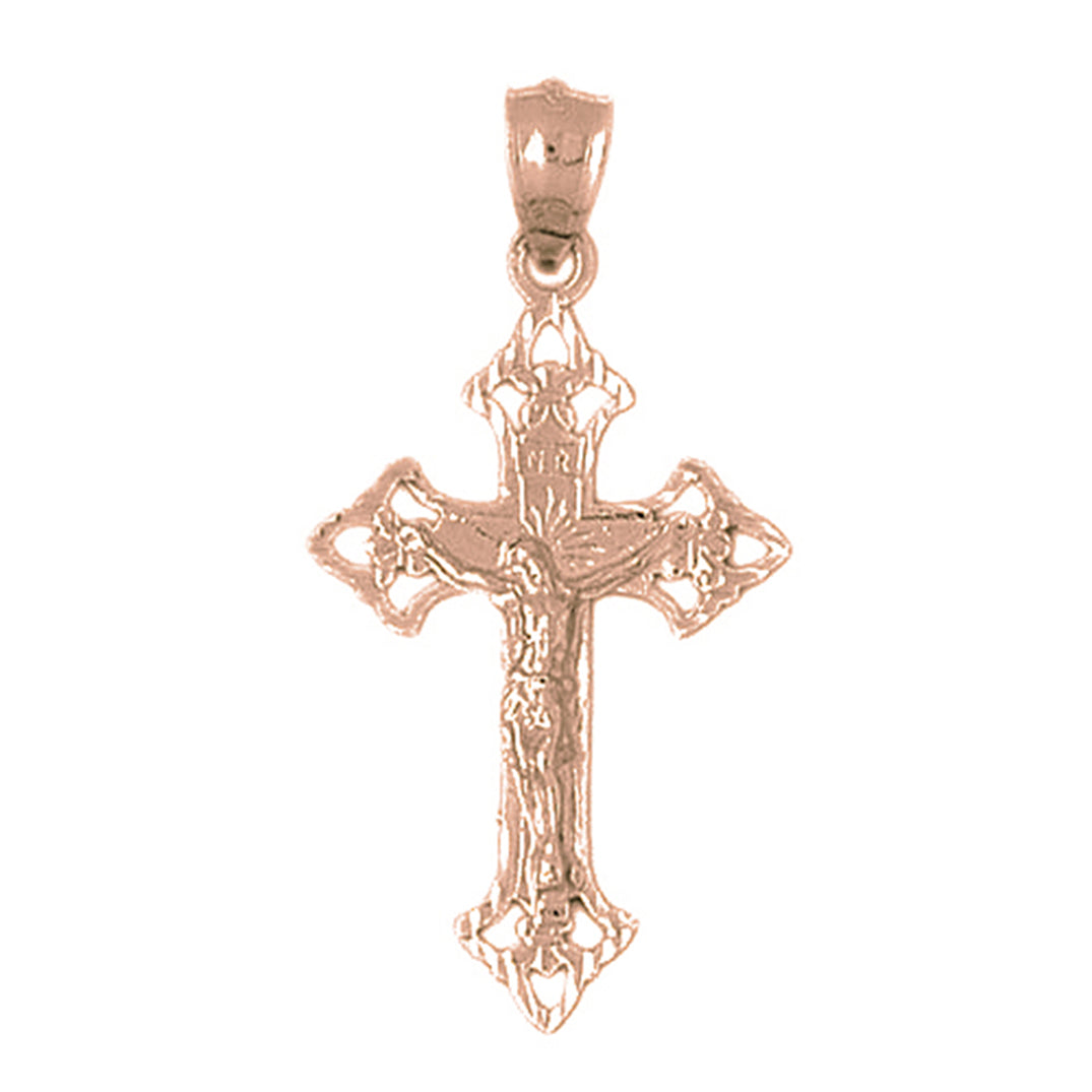 10K, 14K or 18K Gold Budded Crucifix Pendant