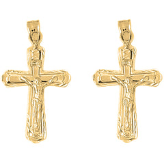 Yellow Gold-plated Silver 34mm INRI Crucifix Earrings