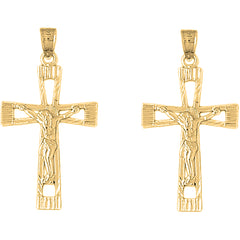 Yellow Gold-plated Silver 40mm Latin Crucifix Earrings