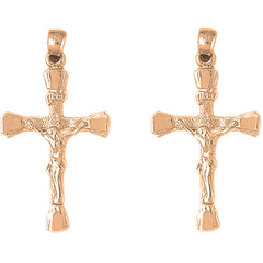 14K or 18K Gold 41mm INRI Crucifix Earrings