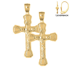Sterling Silver 46mm INRI Crucifix Earrings (White or Yellow Gold Plated)