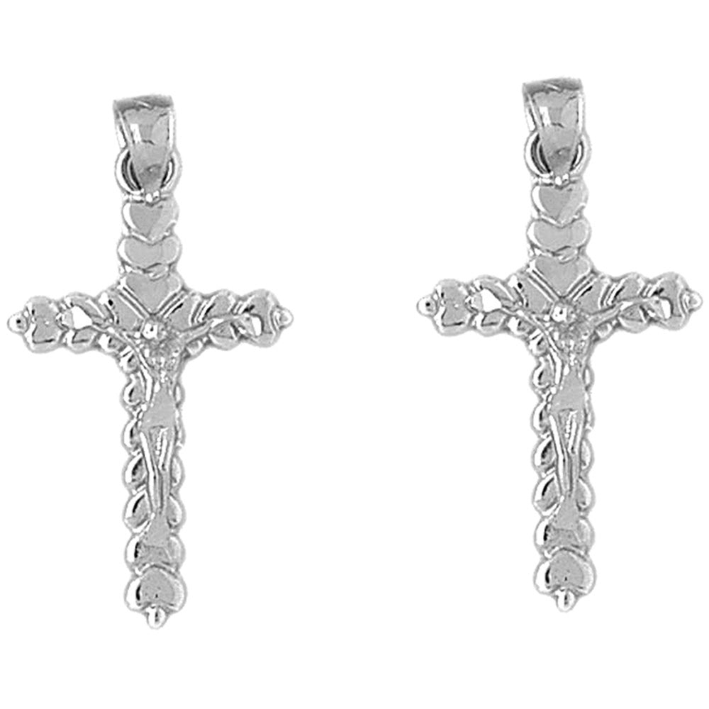 Sterling Silver 23mm Budded Crucifix Earrings