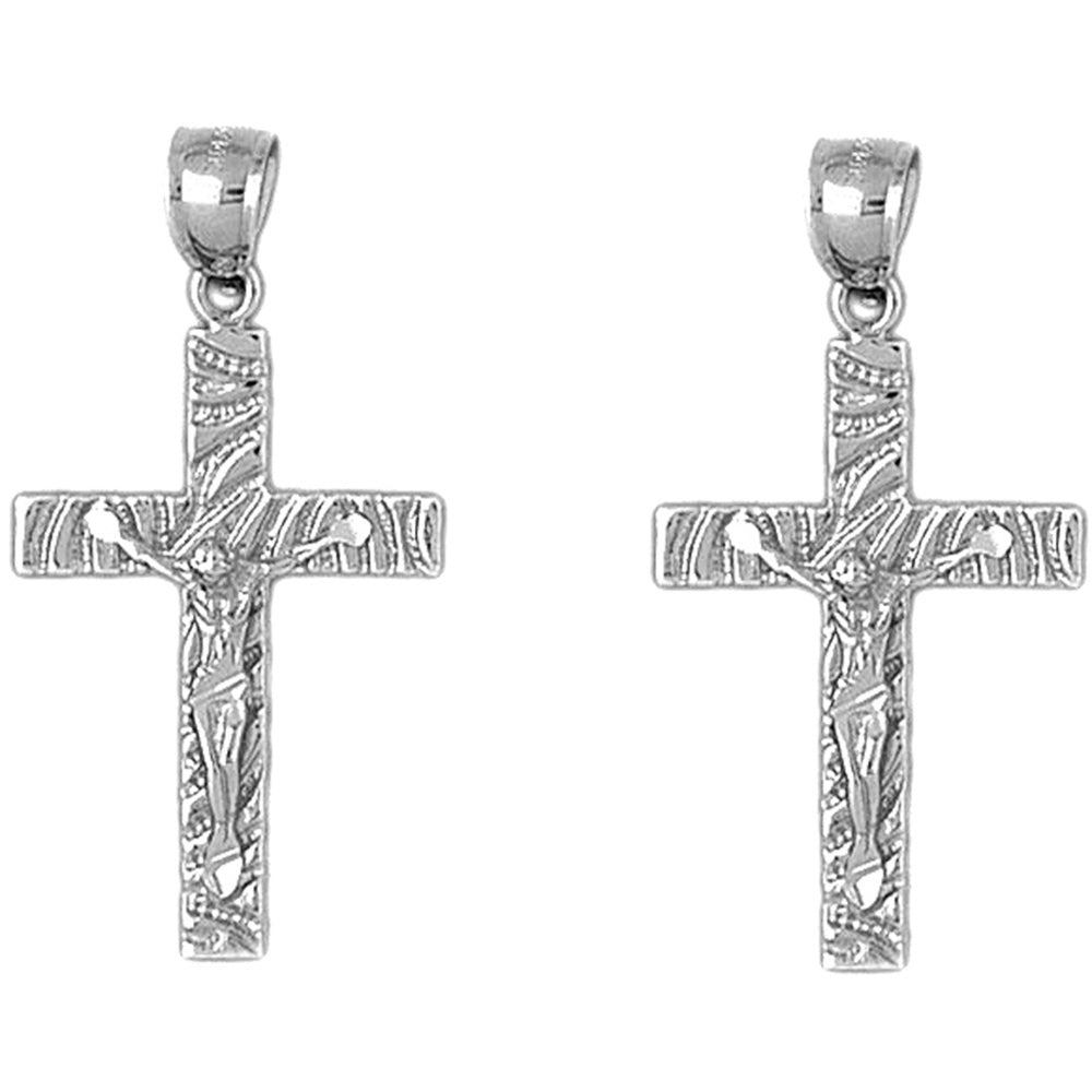 Sterling Silver 37mm Latin Crucifix Earrings