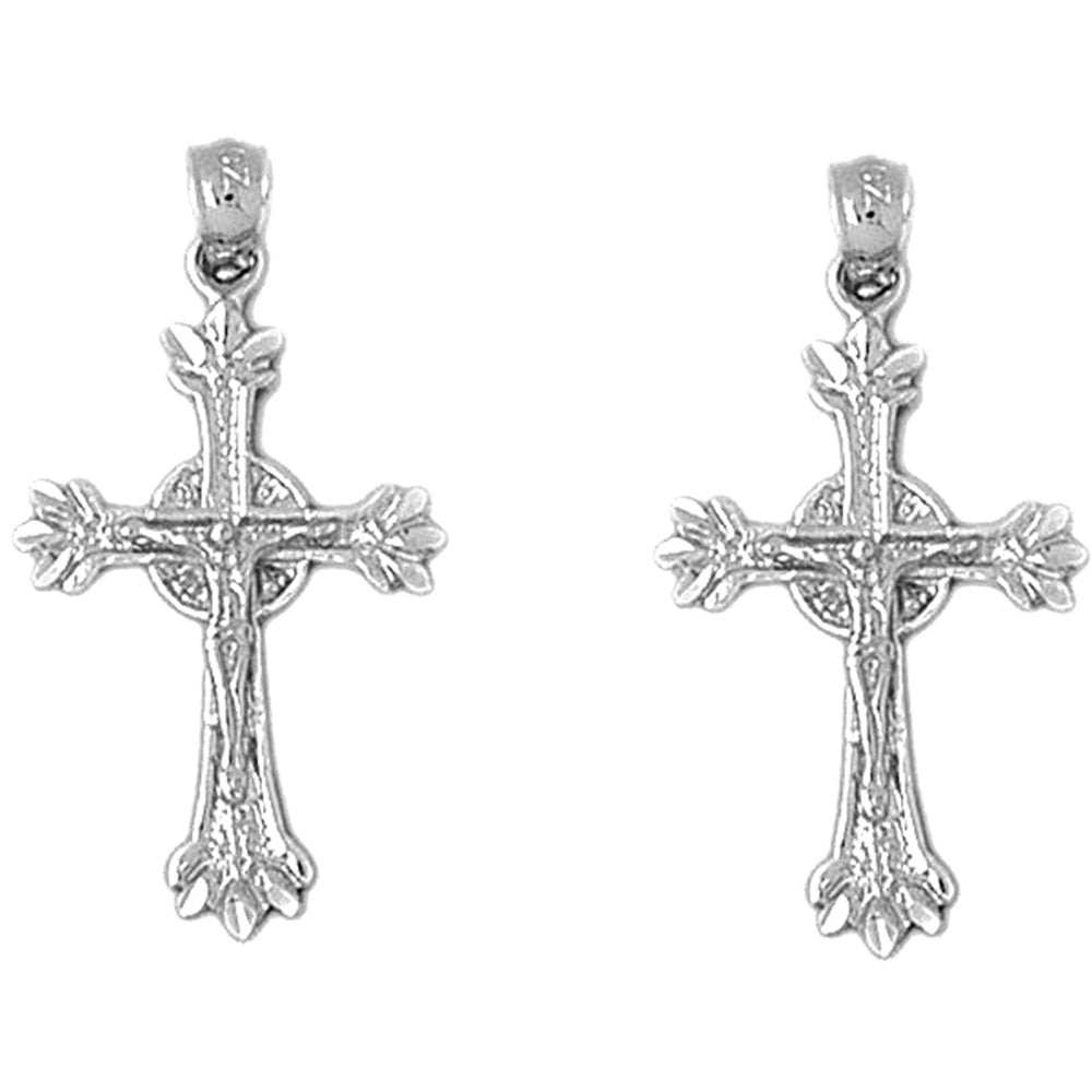 Sterling Silver 31mm Glory Budded Crucifix Earrings