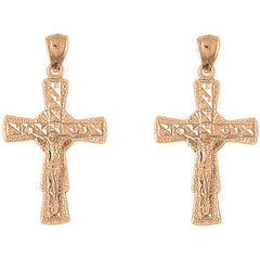 14K or 18K Gold 40mm Glory Crucifix Earrings