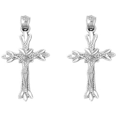 Sterling Silver 34mm Budded Crucifix Earrings