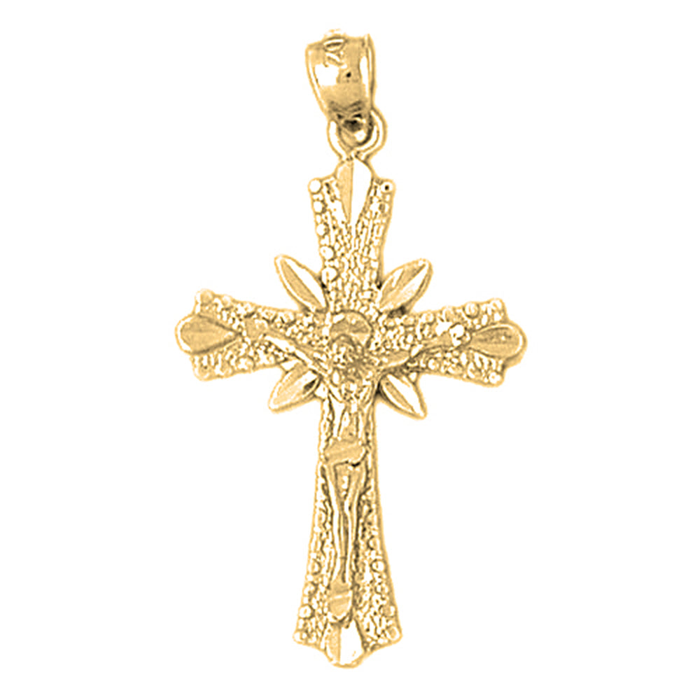 10K, 14K or 18K Gold Budded Crucifix Pendant