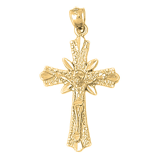 10K, 14K or 18K Gold Budded Crucifix Pendant