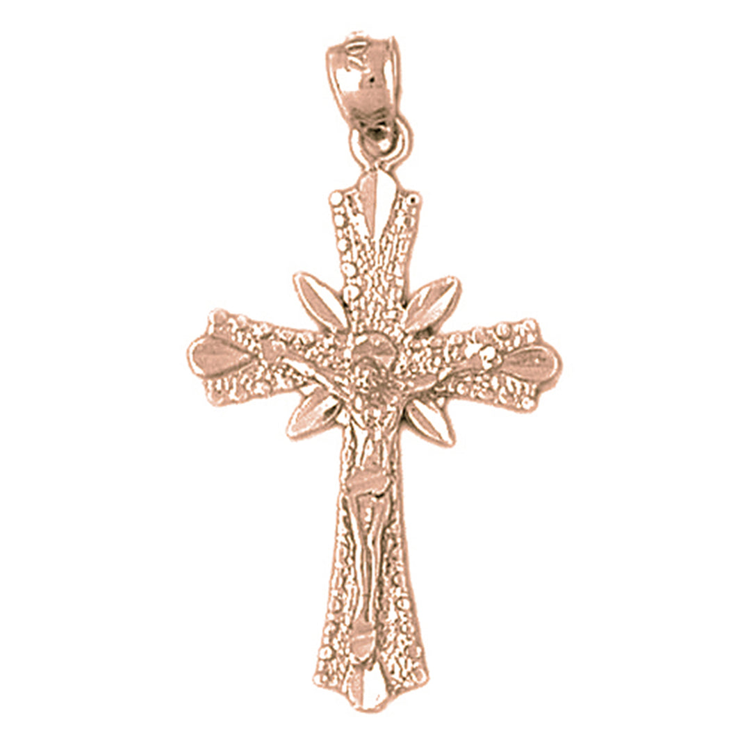 10K, 14K or 18K Gold Budded Crucifix Pendant