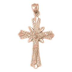 10K, 14K or 18K Gold Budded Crucifix Pendant