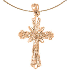 10K, 14K or 18K Gold Budded Crucifix Pendant