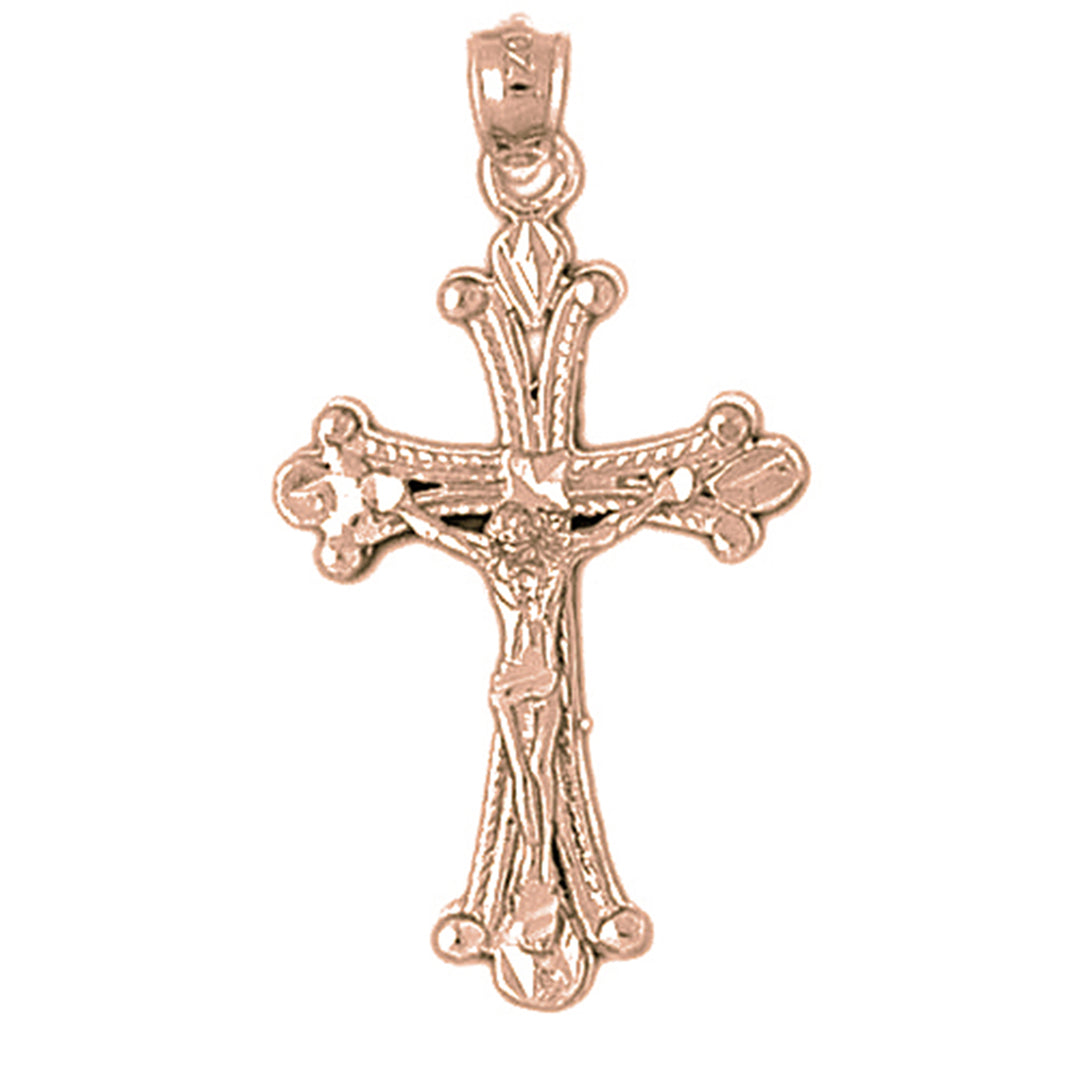 10K, 14K or 18K Gold Budded Crucifix Pendant