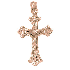 10K, 14K or 18K Gold Budded Crucifix Pendant