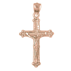 10K, 14K or 18K Gold Budded Crucifix Pendant