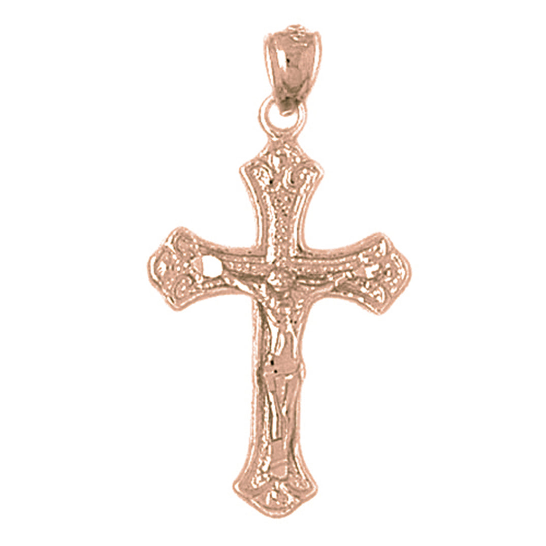 10K, 14K or 18K Gold Budded Crucifix Pendant
