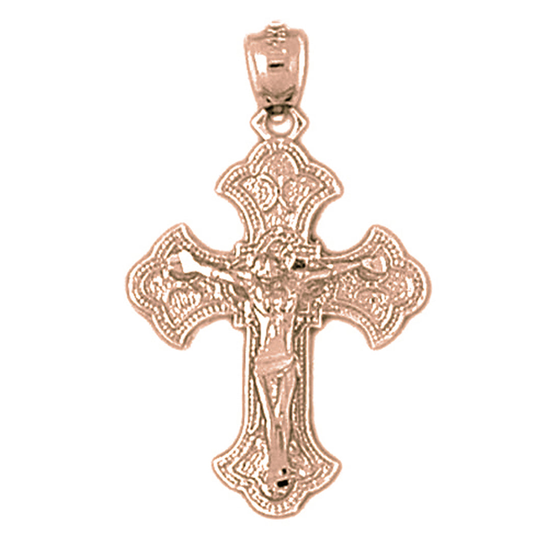 10K, 14K or 18K Gold Budded Crucifix Pendant