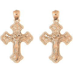 14K or 18K Gold 30mm Budded Crucifix Earrings