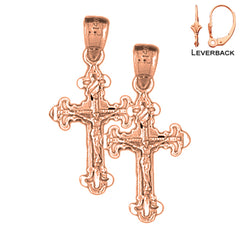 14K or 18K Gold Fleur de Lis Crucifix Earrings