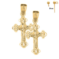 14K or 18K Gold Fleur de Lis Crucifix Earrings