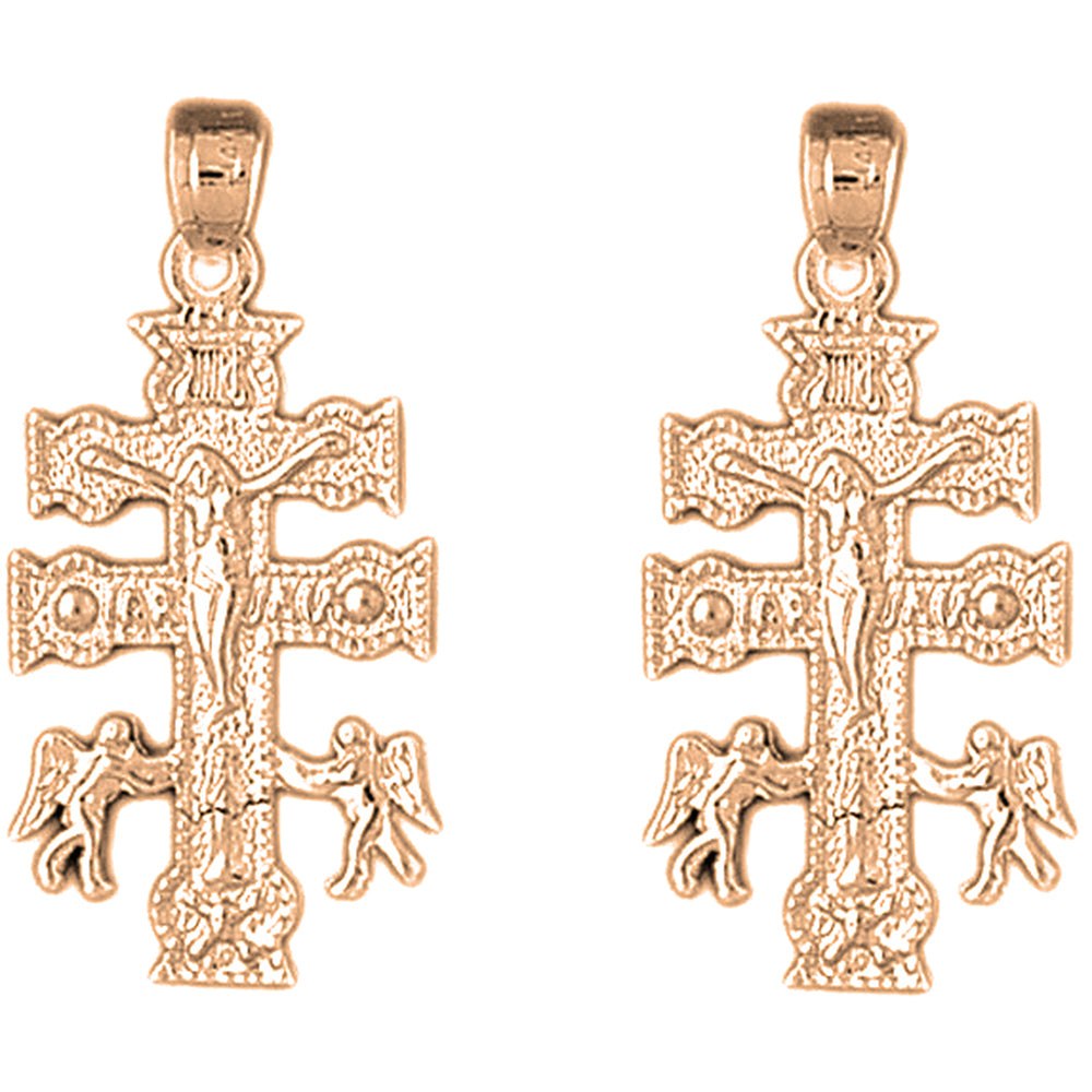 14K or 18K Gold 33mm Caravaca Crucifix Earrings