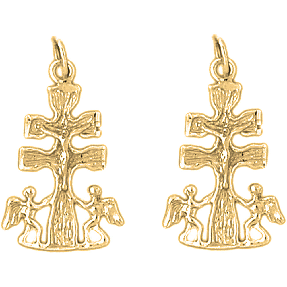 14K or 18K Gold 27mm Caravaca Crucifix Earrings