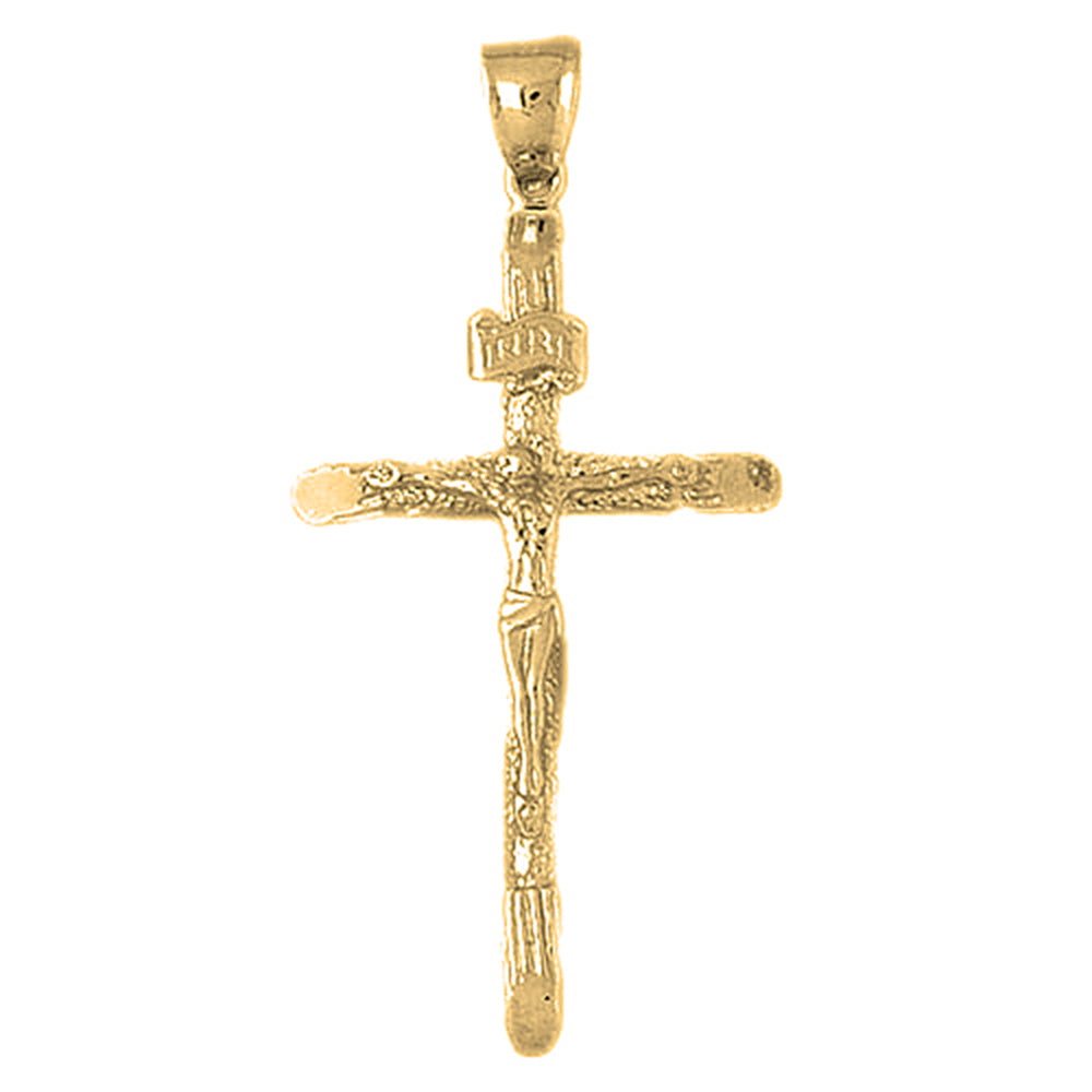10K, 14K or 18K Gold Hollow INRI Crucifix Pendant