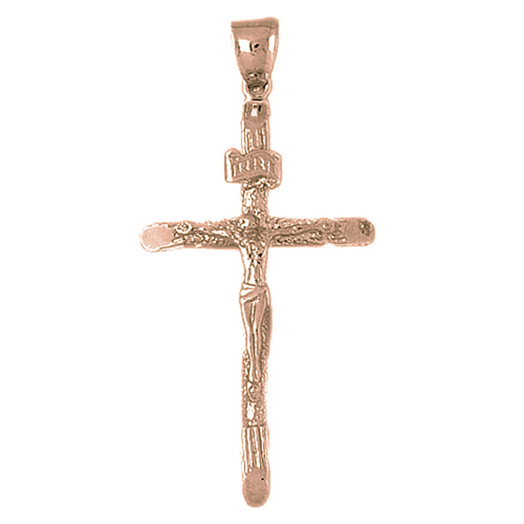 10K, 14K or 18K Gold Hollow INRI Crucifix Pendant