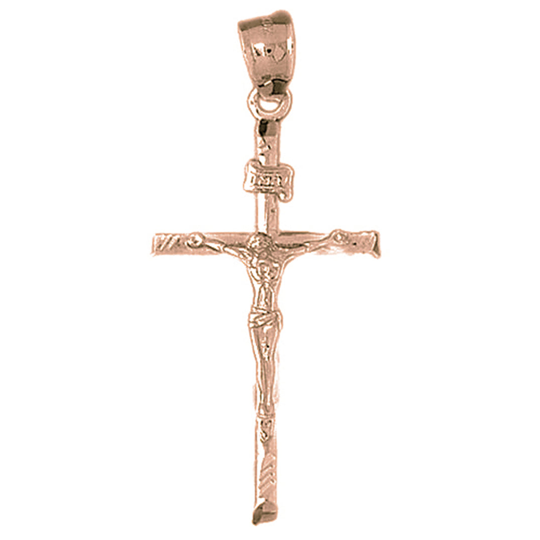 10K, 14K or 18K Gold Hollow INRI Crucifix Pendant