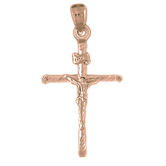 10K, 14K or 18K Gold Hollow INRI Crucifix Pendant
