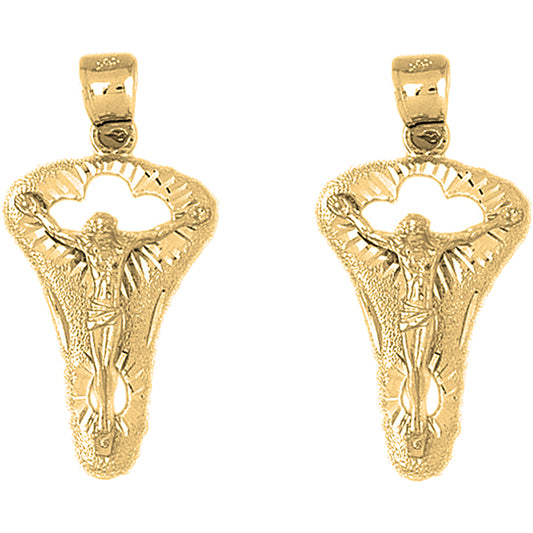 14K or 18K Gold 38mm Crucifix Earrings