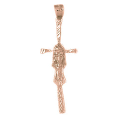 10K, 14K or 18K Gold Cross with Jesus Face Pendant