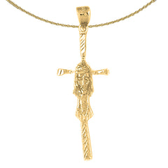 10K, 14K or 18K Gold Cross with Jesus Face Pendant