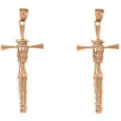 14K or 18K Gold 55mm Cross with Jesus Face Earrings