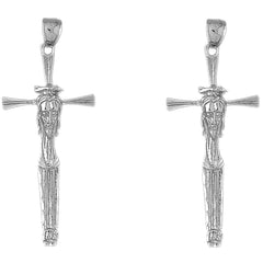 Sterling Silver 55mm Cross with Jesus Face Earrings