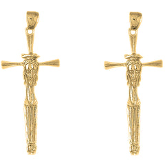 Yellow Gold-plated Silver 55mm Cross with Jesus Face Earrings