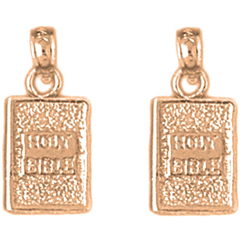 14K or 18K Gold 17mm 3D Holy Bible Earrings