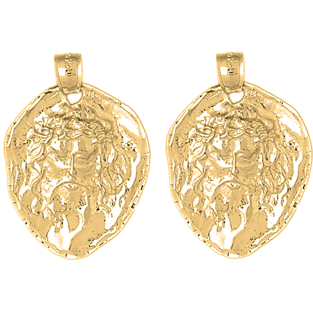 14K or 18K Gold 33mm Jesus Medal Earrings